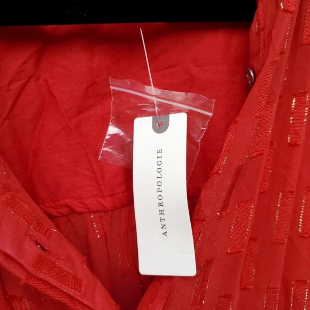 NWT Anthropologie Red Gold Shimmer Button Front Dress - Picture 8 of 9